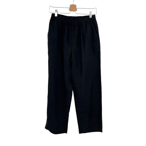 Quince 100% European Linen Wide Leg Pants Black Pull On NWT Size Small - Picture 2 of 13